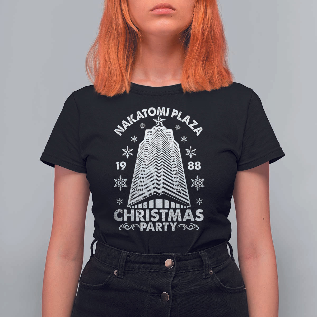 Nakatomi Plaza T Shirt For Women Christmas Party 1988 Vintage Snowflake - Wonder Print Shop