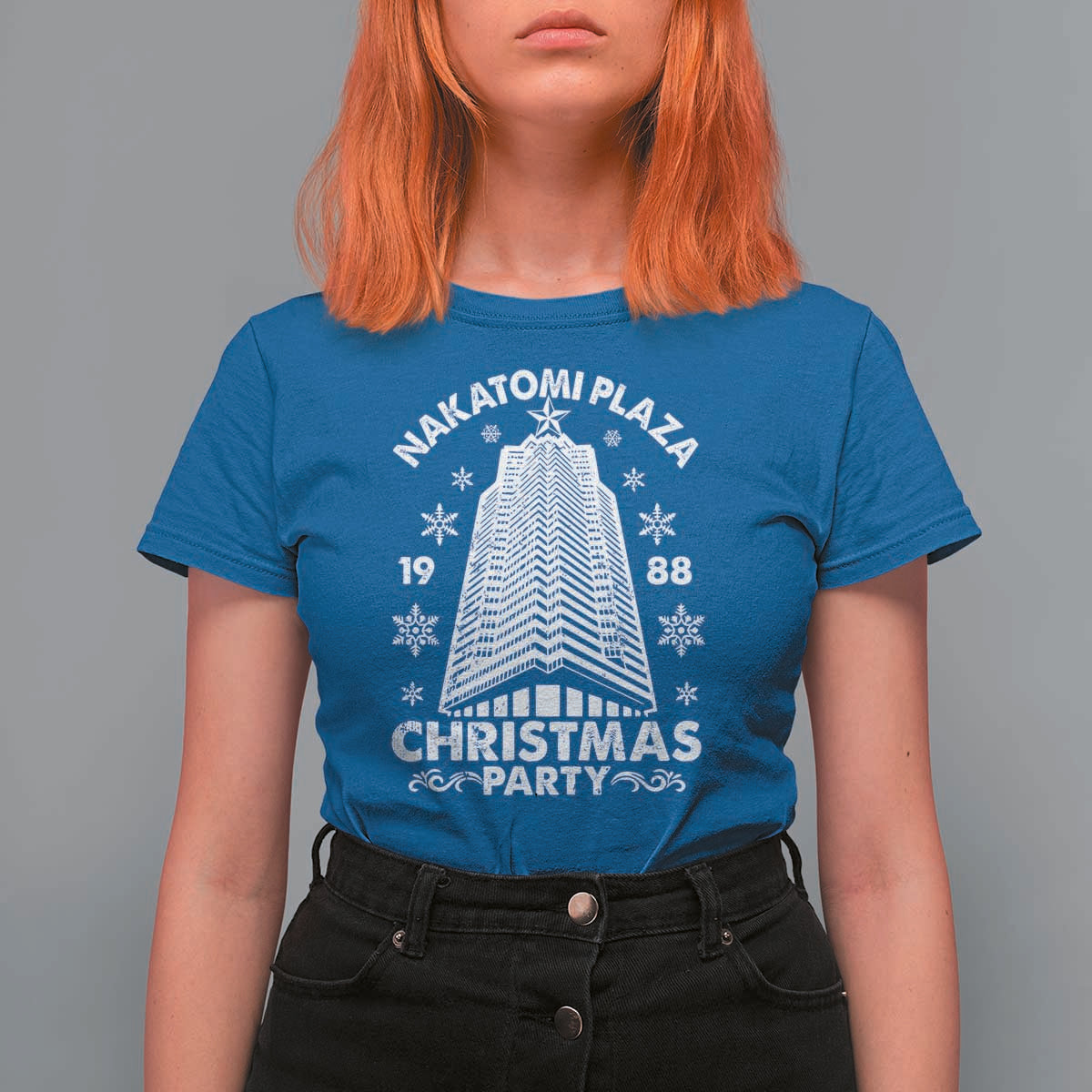 Nakatomi Plaza T Shirt For Women Christmas Party 1988 Vintage Snowflake - Wonder Print Shop