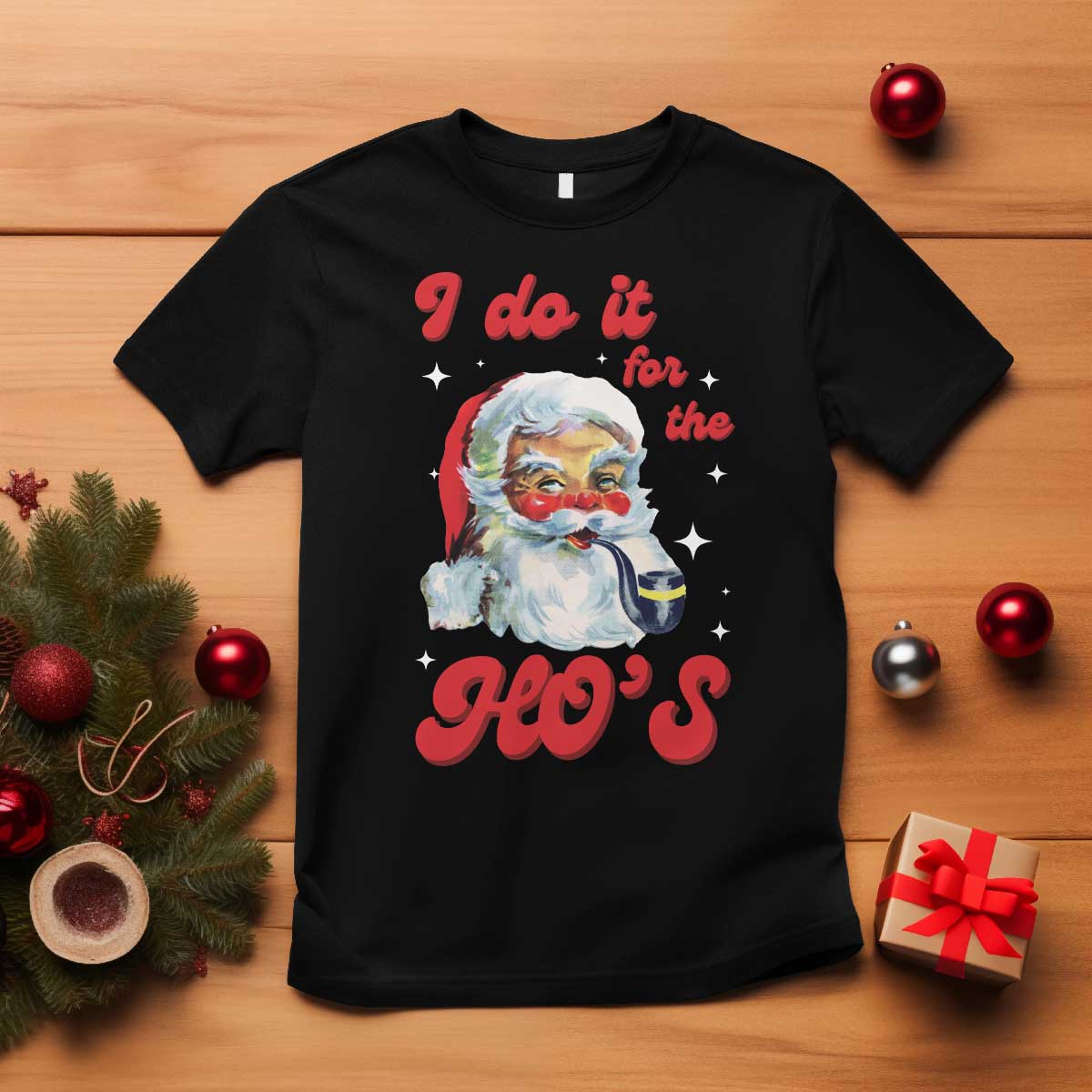 Funny I Do It For The Ho's T Shirt Christmas Black Naughty Santa - Wonder Print Shop