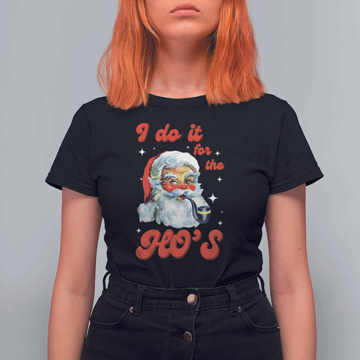 Funny I Do It For The Ho's T Shirt For Women Christmas Black Naughty Santa - Wonder Print Shop