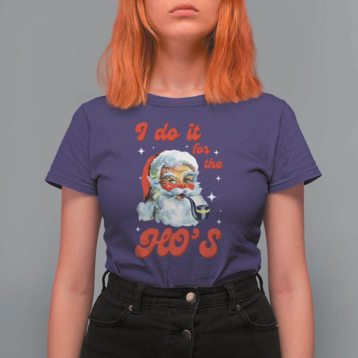 Funny I Do It For The Ho's T Shirt For Women Christmas Black Naughty Santa - Wonder Print Shop
