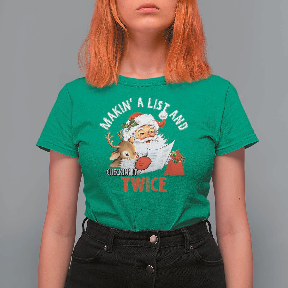 Funny Christmas Santa T Shirt For Women Makin' A List And Checkin' It Twice - Wonder Print Shop
