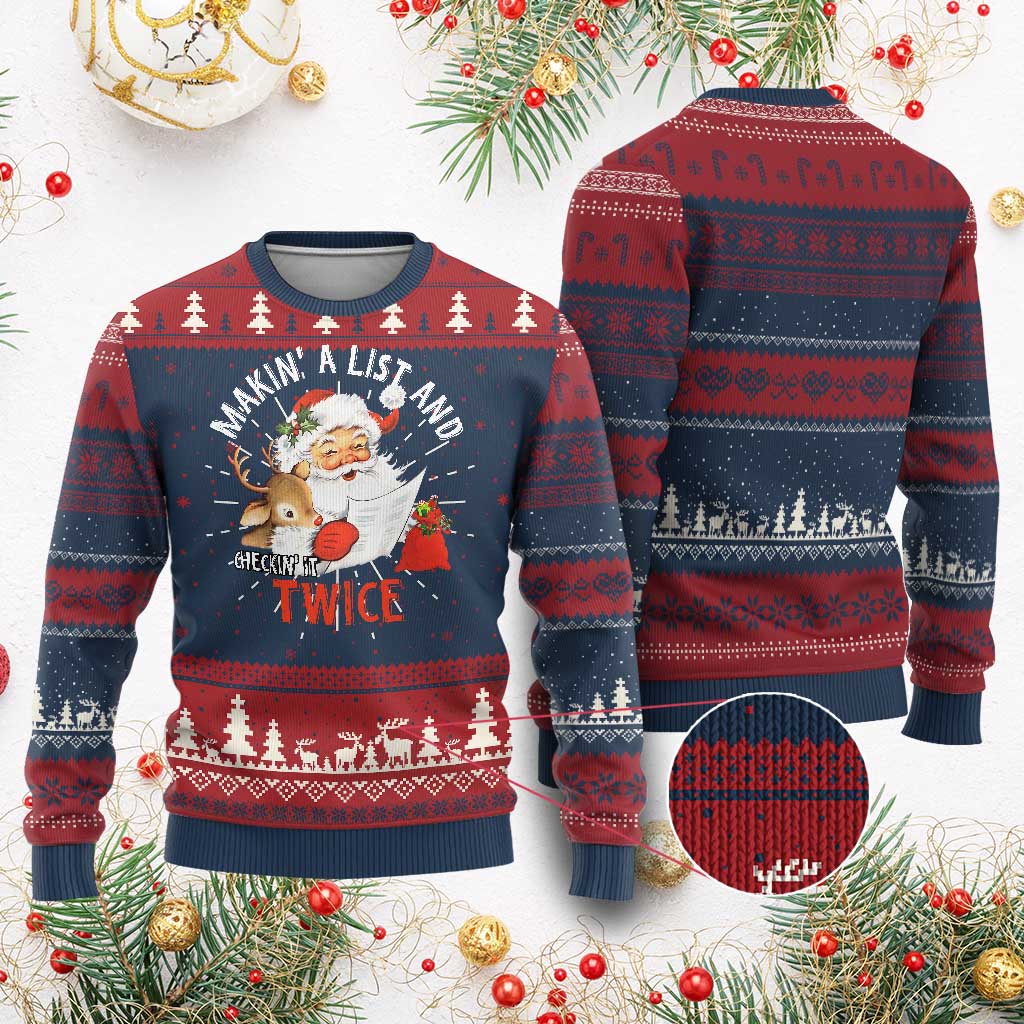 Funny Xmas Santa Ugly Christmas Sweater Makin' A List And Checkin' It Twice - Wonder Print Shop