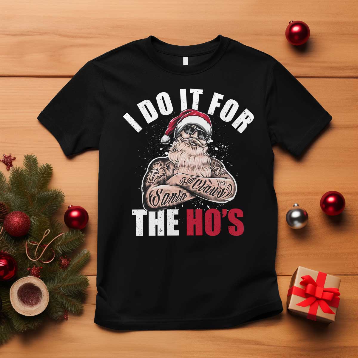 Funny Christmas Santa T Shirt I Do It For The Ho's - Wonder Print Shop