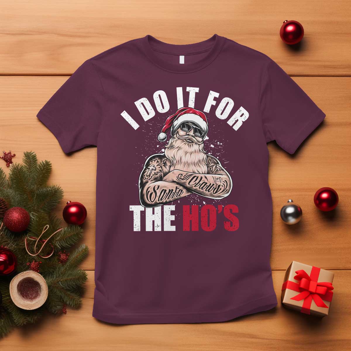 Funny Christmas Santa T Shirt I Do It For The Ho's - Wonder Print Shop