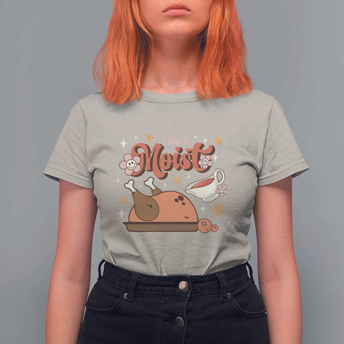 Funny Retro Thanksgiving T Shirt For Women I Like It Moist Fall Season Family Matching - Wonder Print Shop