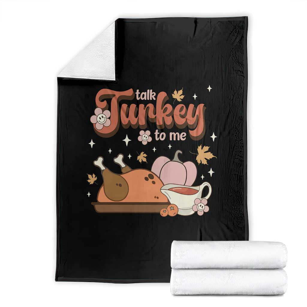 Funny Retro Thanksgiving Throw Blanket Talk Turkey To Me Fall Season Family Matching - Wonder Print Shop