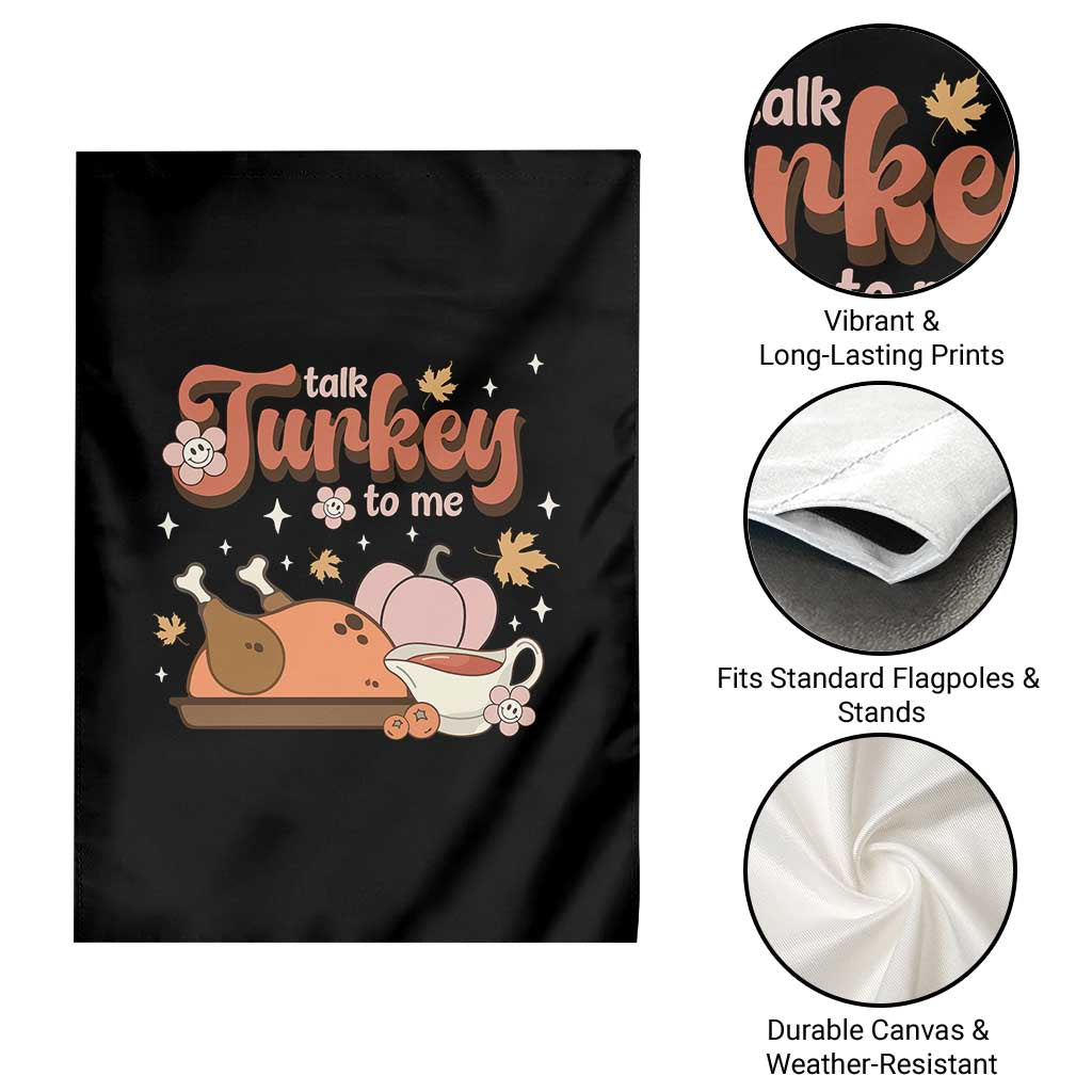 Funny Retro Thanksgiving Garden Flag Talk Turkey To Me Fall Season Family Matching - Wonder Print Shop