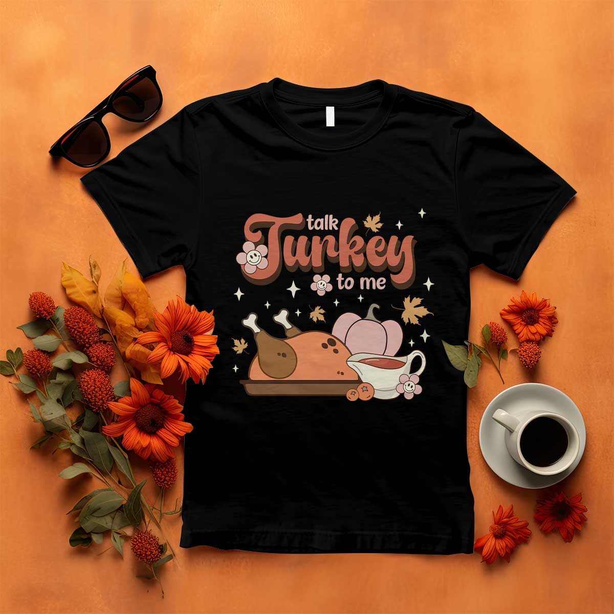 Funny Retro Thanksgiving T Shirt Talk Turkey To Me Fall Season Family Matching - Wonder Print Shop