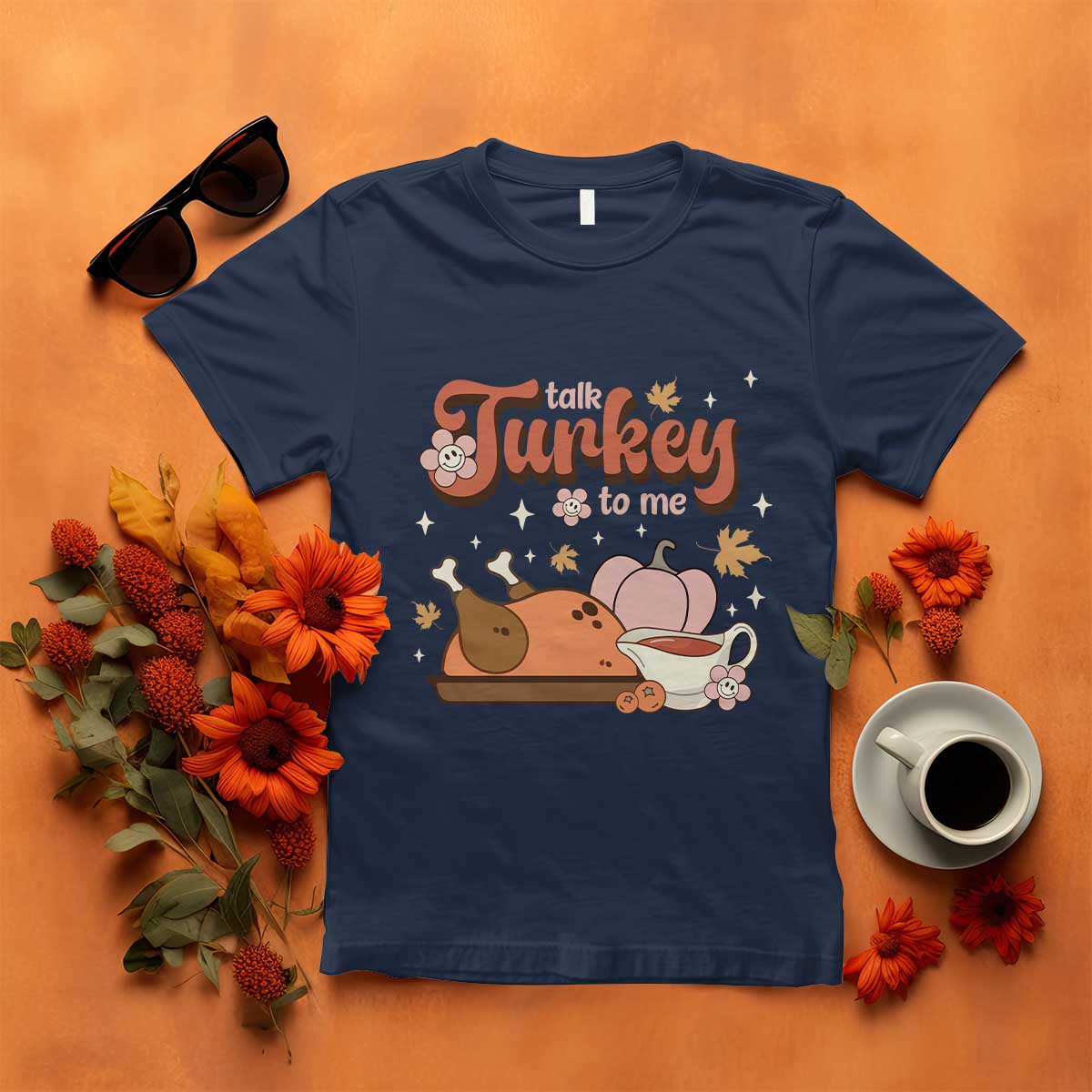 Funny Retro Thanksgiving T Shirt Talk Turkey To Me Fall Season Family Matching - Wonder Print Shop