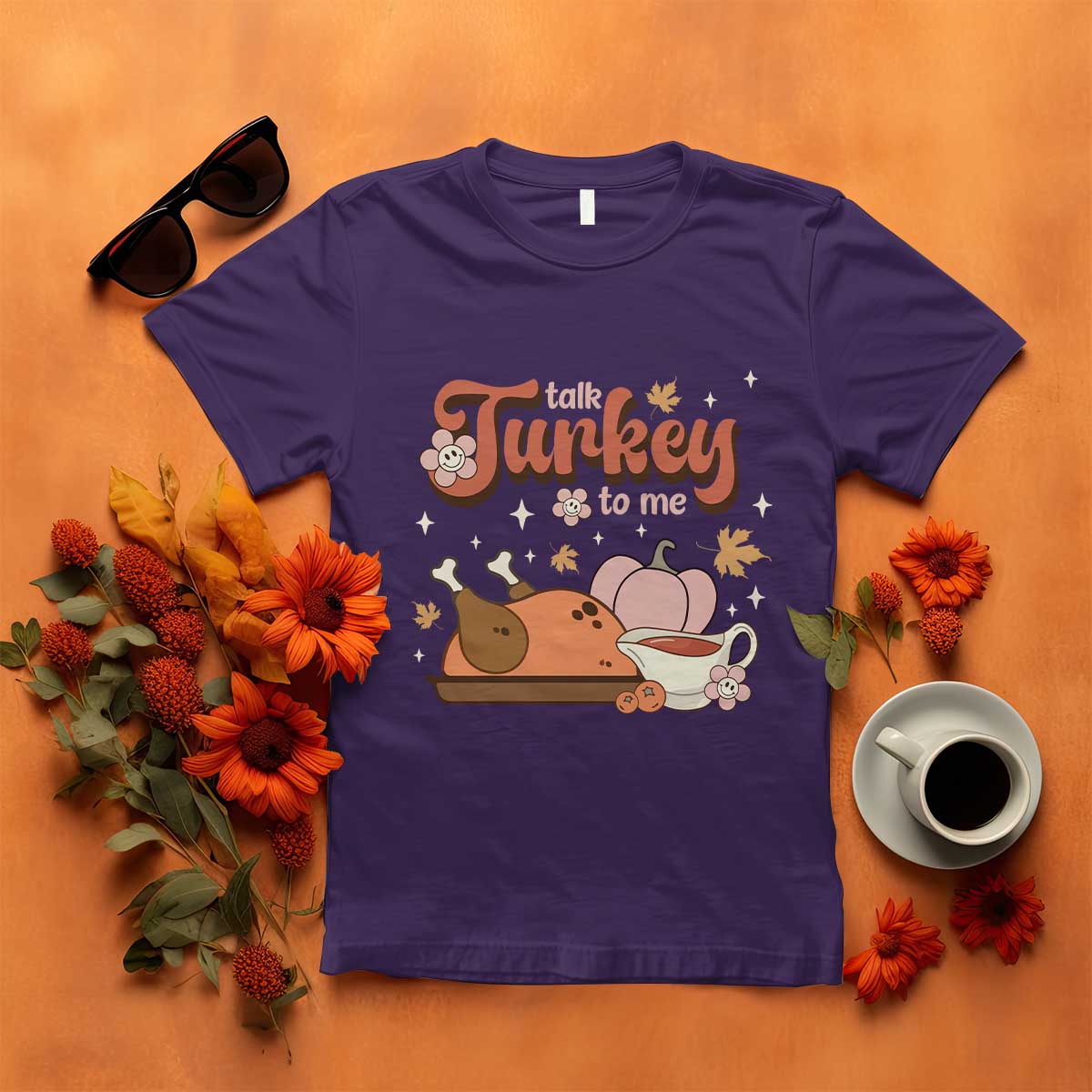 Funny Retro Thanksgiving T Shirt Talk Turkey To Me Fall Season Family Matching - Wonder Print Shop