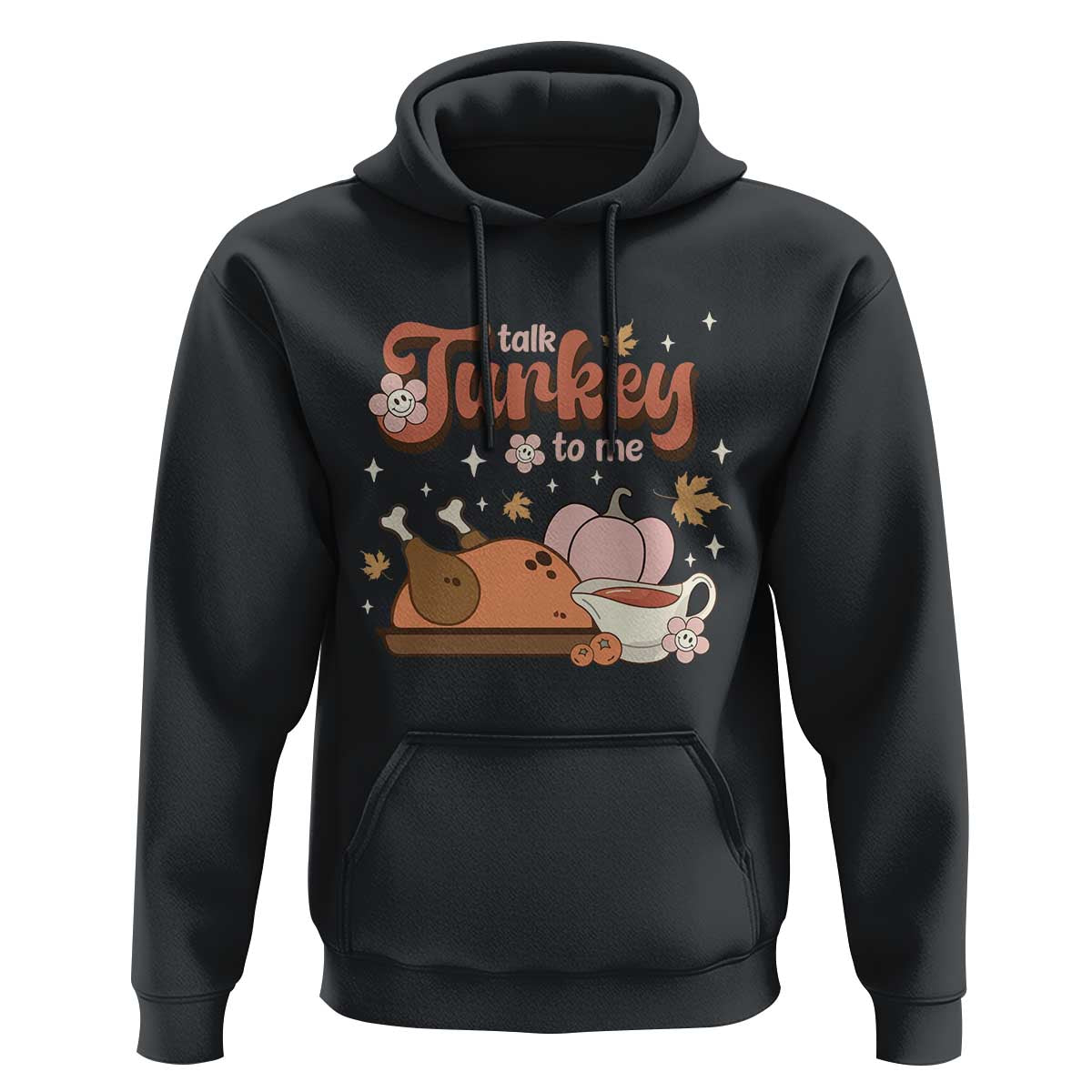 Funny Retro Thanksgiving Hoodie Talk Turkey To Me Fall Season Family Matching