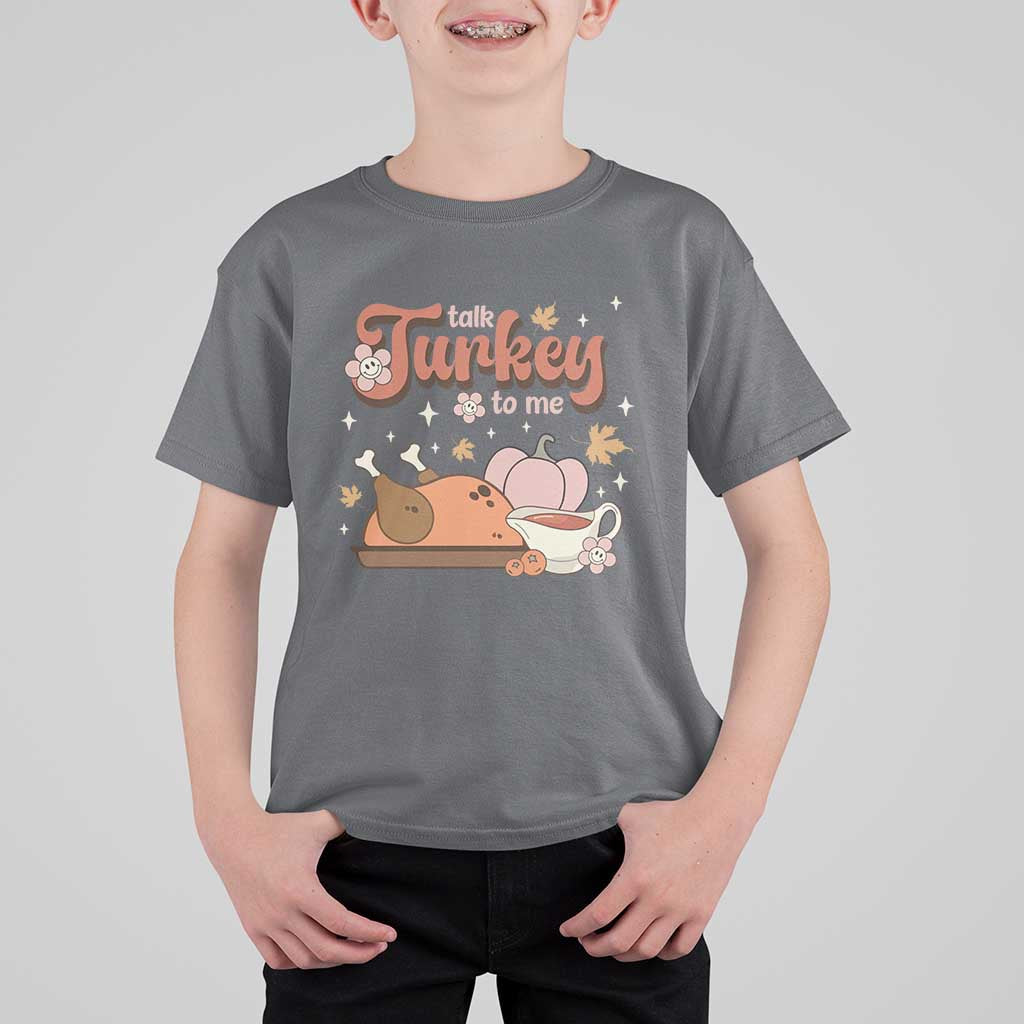 Funny Retro Thanksgiving T Shirt For Kid Talk Turkey To Me Fall Season Family Matching - Wonder Print Shop