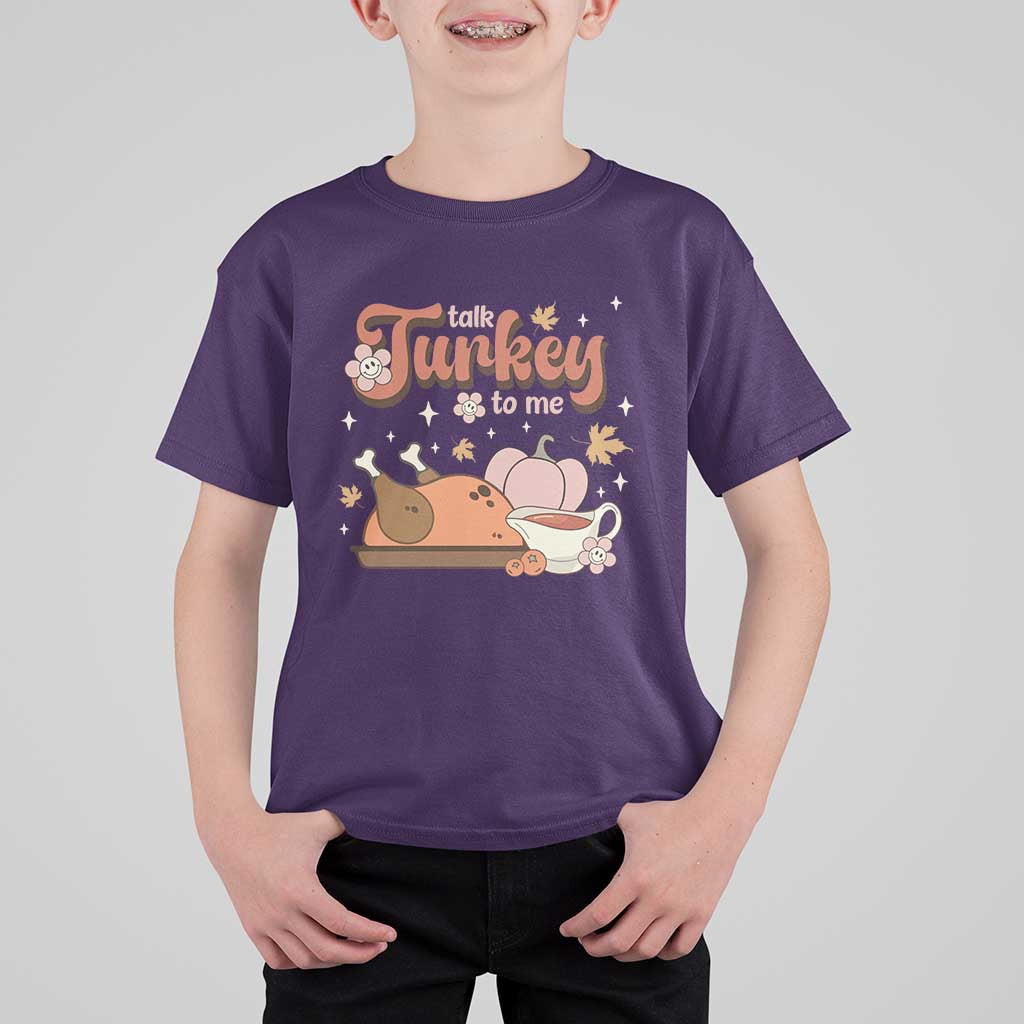 Funny Retro Thanksgiving T Shirt For Kid Talk Turkey To Me Fall Season Family Matching - Wonder Print Shop