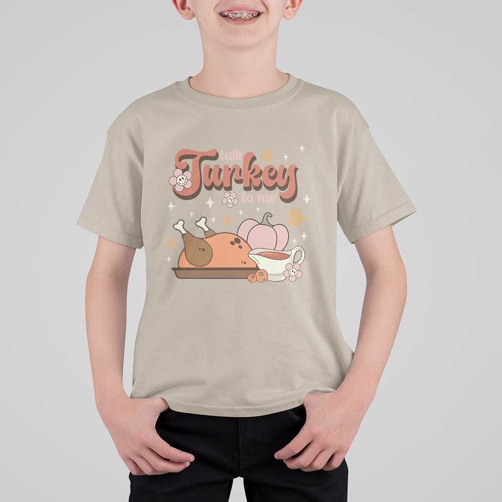 Funny Retro Thanksgiving T Shirt For Kid Talk Turkey To Me Fall Season Family Matching - Wonder Print Shop