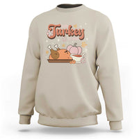 Funny Retro Thanksgiving Sweatshirt Talk Turkey To Me Fall Season Family Matching - Wonder Print Shop