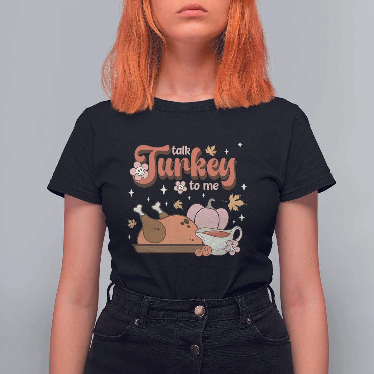 Funny Retro Thanksgiving T Shirt For Women Talk Turkey To Me Fall Season Family Matching - Wonder Print Shop