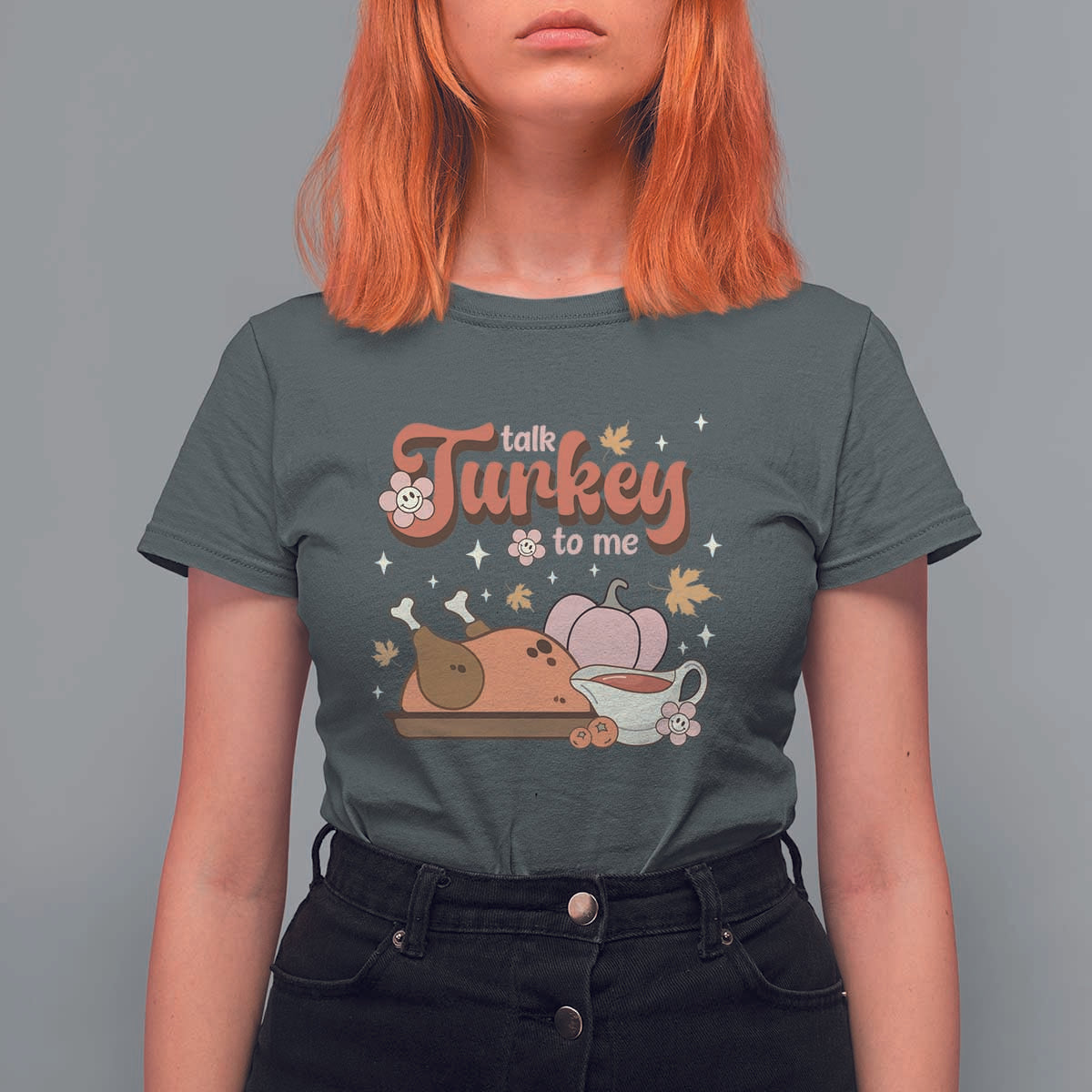 Funny Retro Thanksgiving T Shirt For Women Talk Turkey To Me Fall Season Family Matching - Wonder Print Shop