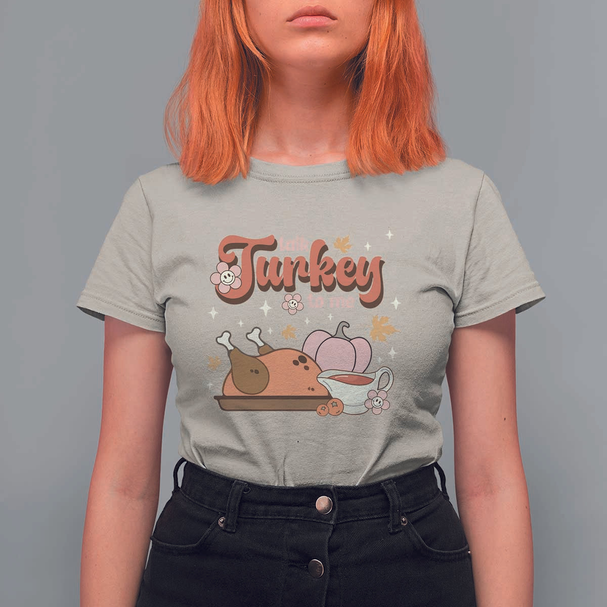 Funny Retro Thanksgiving T Shirt For Women Talk Turkey To Me Fall Season Family Matching - Wonder Print Shop