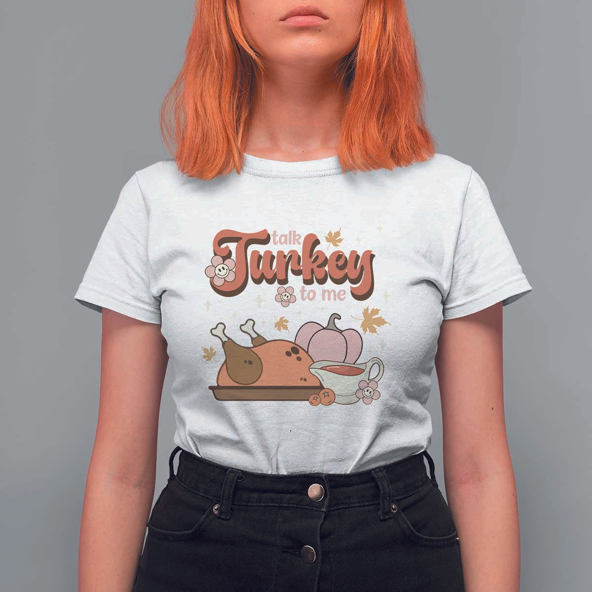 Funny Retro Thanksgiving T Shirt For Women Talk Turkey To Me Fall Season Family Matching - Wonder Print Shop