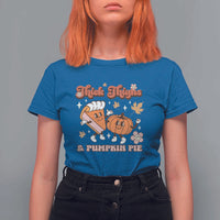 Funny Retro Thanksgiving T Shirt For Women Thick Thighs And Pumpkin Pie Fall Season Family Matching - Wonder Print Shop