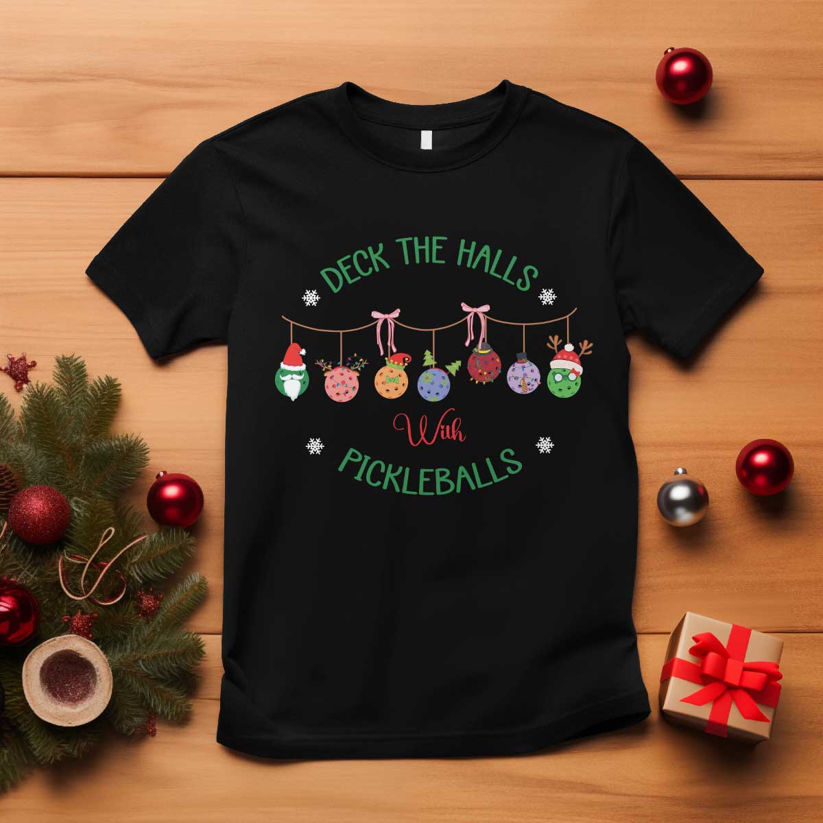 Funny Christmas Pickleball T Shirt Deck The Halls With Pickleballs Santa Hat - Wonder Print Shop