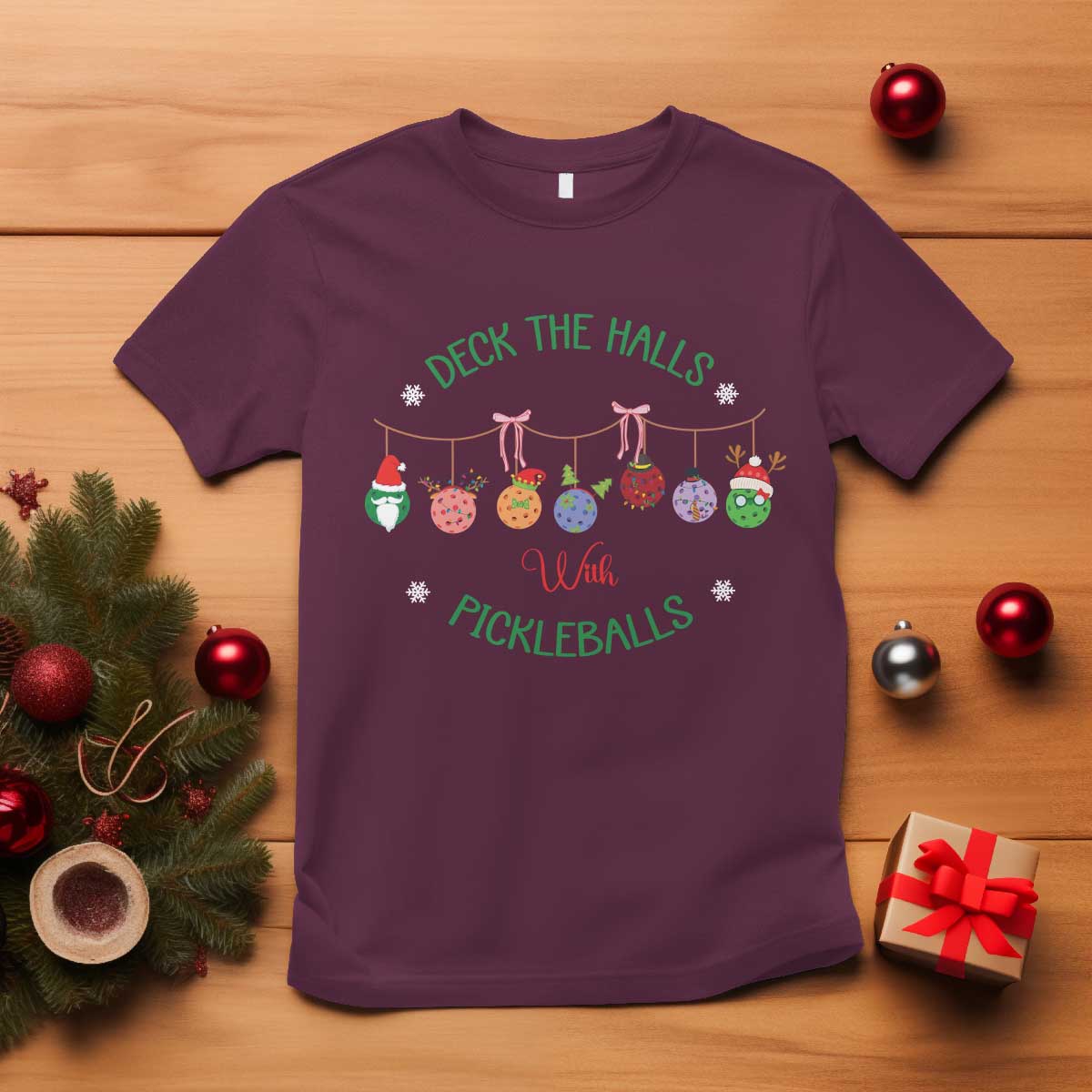 Funny Christmas Pickleball T Shirt Deck The Halls With Pickleballs Santa Hat - Wonder Print Shop