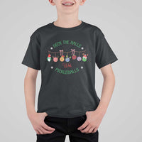 Funny Christmas Pickleball T Shirt For Kid Deck The Halls With Pickleballs Santa Hat - Wonder Print Shop