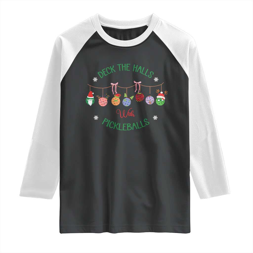 Funny Christmas Pickleball Raglan Shirt Deck The Halls With Pickleballs Santa Hat - Wonder Print Shop