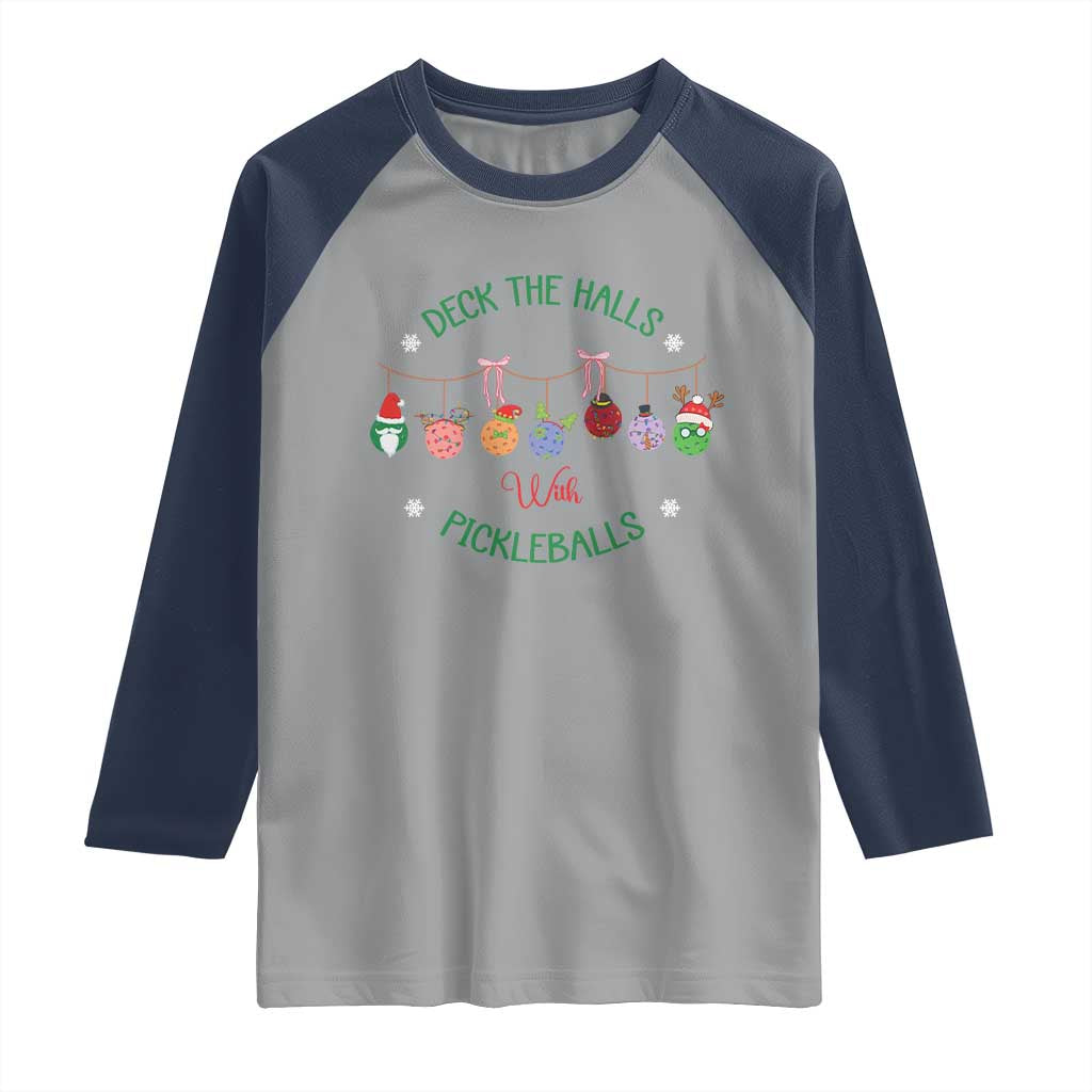 Funny Christmas Pickleball Raglan Shirt Deck The Halls With Pickleballs Santa Hat - Wonder Print Shop