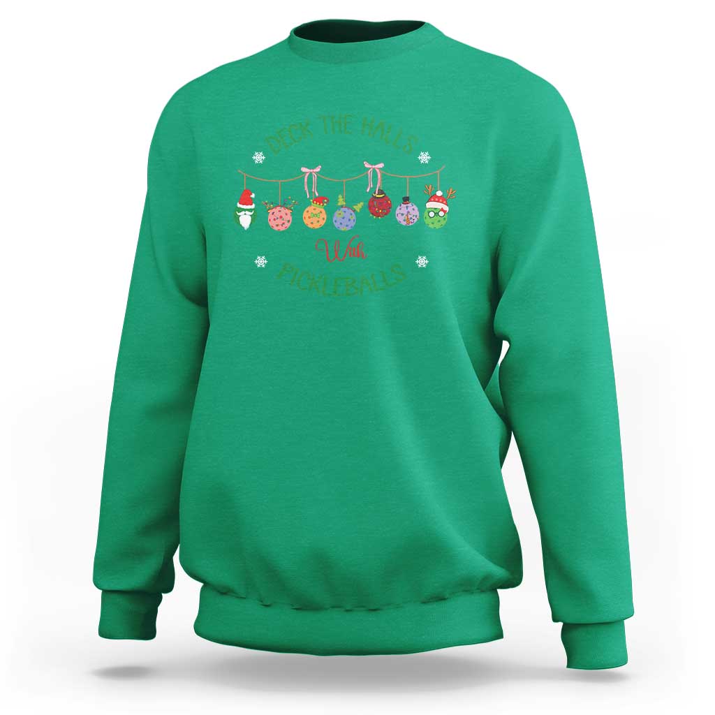 Funny Christmas Pickleball Sweatshirt Deck The Halls With Pickleballs Santa Hat - Wonder Print Shop
