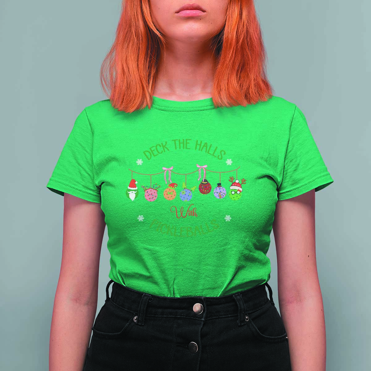 Funny Christmas Pickleball T Shirt For Women Deck The Halls With Pickleballs Santa Hat - Wonder Print Shop