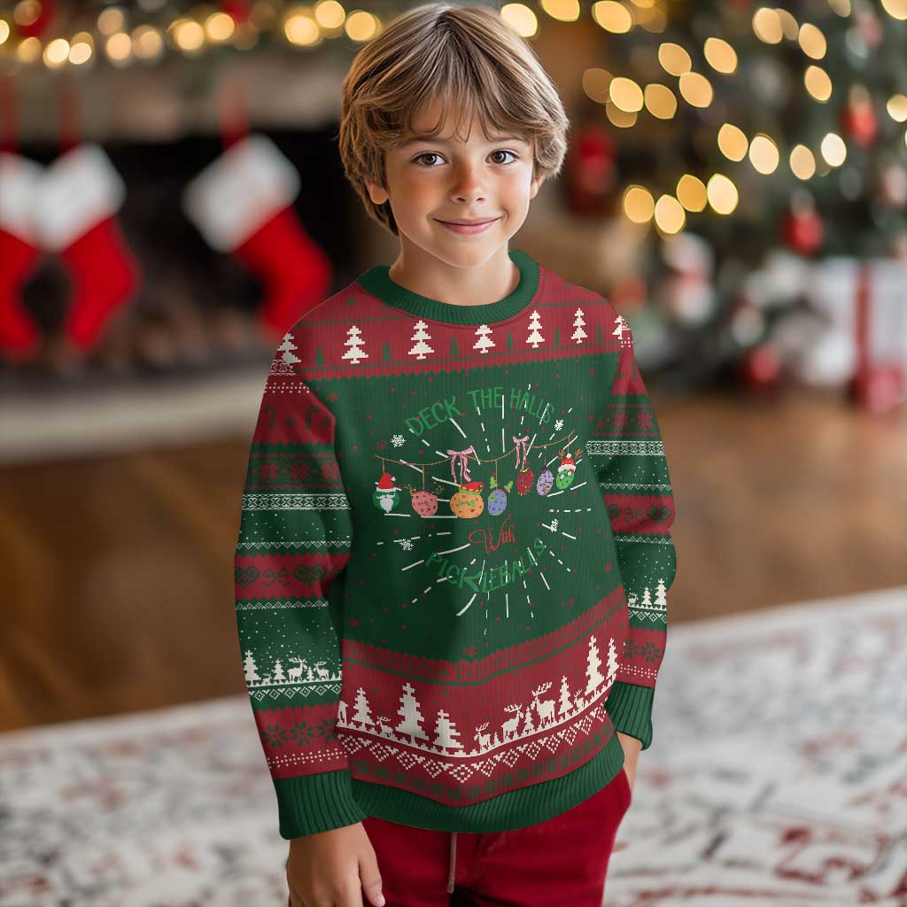 Funny Xmas Pickleball Ugly Christmas Sweater Deck The Halls With Pickleballs Santa Hat - Wonder Print Shop
