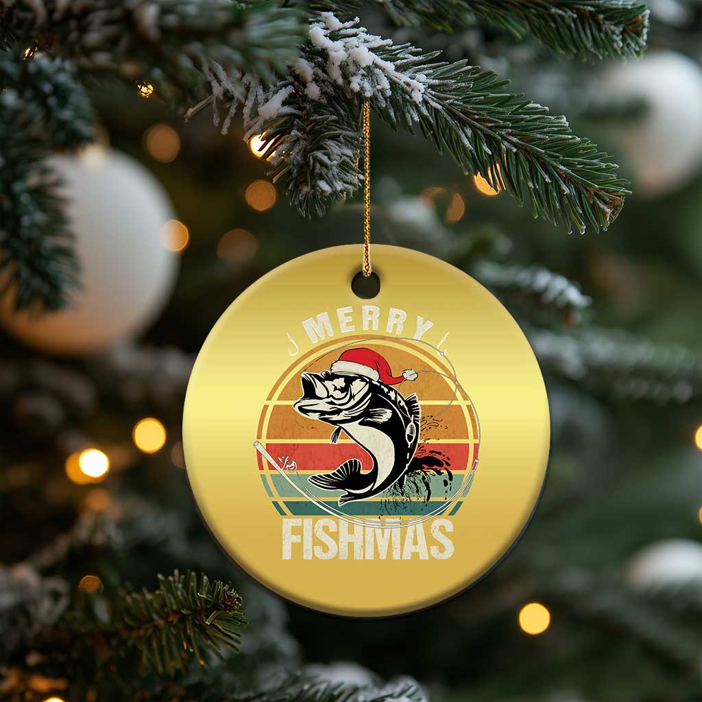 Funny Xmas Fishing Christmas Ornament Merry Fishmas Vintage Sunset Retro - Wonder Print Shop