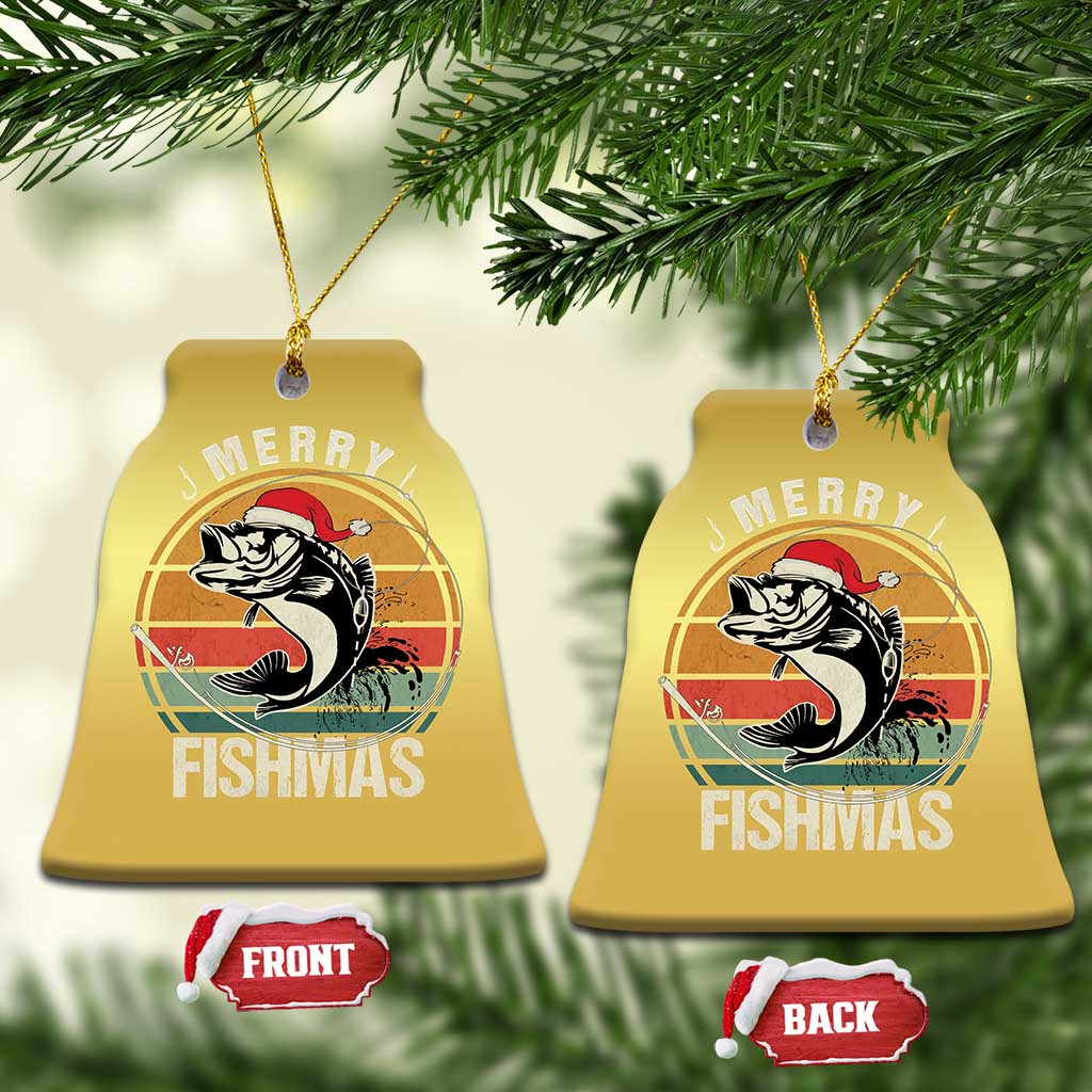 Funny Xmas Fishing Christmas Ornament Merry Fishmas Vintage Sunset Retro - Wonder Print Shop