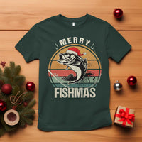 Funny Christmas Fishing T Shirt Merry Fishmas Vintage Sunset Retro - Wonder Print Shop