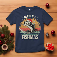 Funny Christmas Fishing T Shirt Merry Fishmas Vintage Sunset Retro - Wonder Print Shop