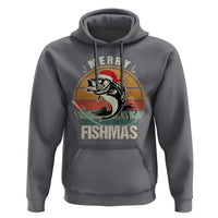 Funny Christmas Fishing Hoodie Merry Fishmas Vintage Sunset Retro