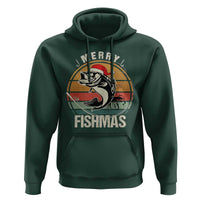 Funny Christmas Fishing Hoodie Merry Fishmas Vintage Sunset Retro
