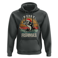 Funny Christmas Fishing Hoodie Merry Fishmas Vintage Sunset Retro