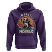 Funny Christmas Fishing Hoodie Merry Fishmas Vintage Sunset Retro