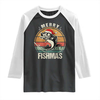 Funny Christmas Fishing Raglan Shirt Merry Fishmas Vintage Sunset Retro - Wonder Print Shop
