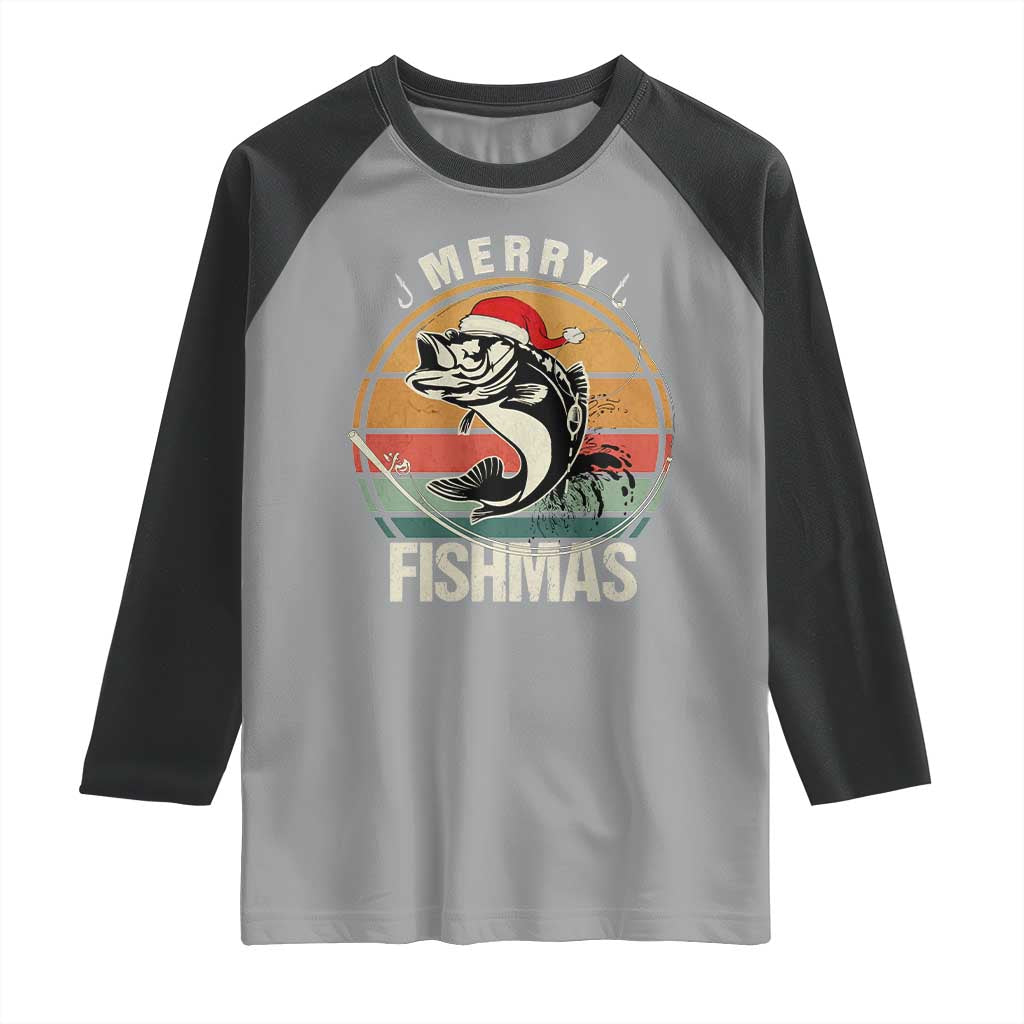 Funny Christmas Fishing Raglan Shirt Merry Fishmas Vintage Sunset Retro - Wonder Print Shop