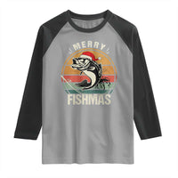 Funny Christmas Fishing Raglan Shirt Merry Fishmas Vintage Sunset Retro - Wonder Print Shop