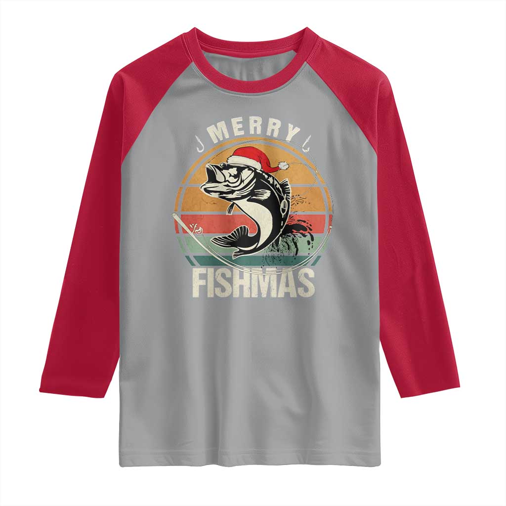 Funny Christmas Fishing Raglan Shirt Merry Fishmas Vintage Sunset Retro - Wonder Print Shop