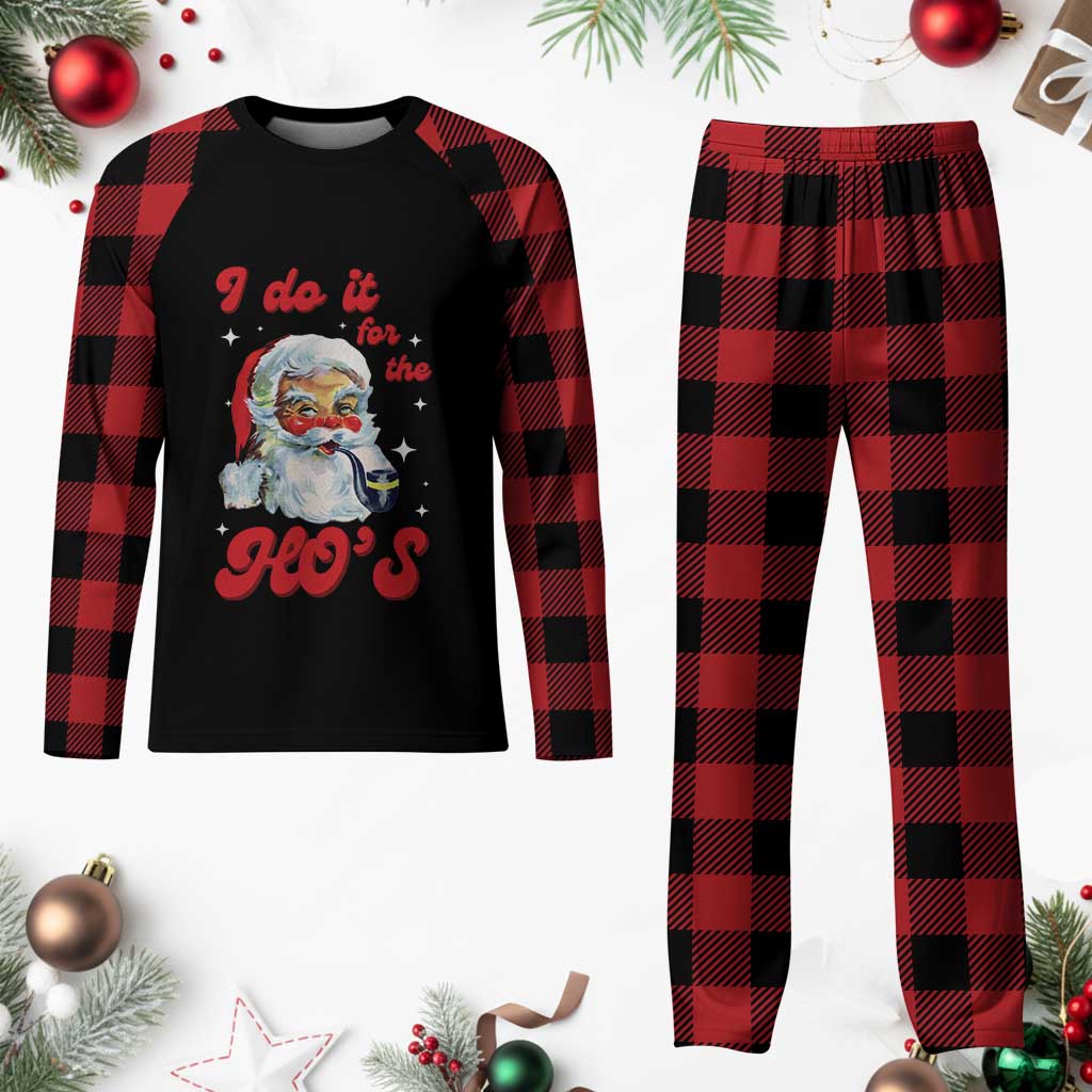Funny I Do It For The Ho's Plaid Pajama Set Xmas Black Naughty Santa - Wonder Print Shop