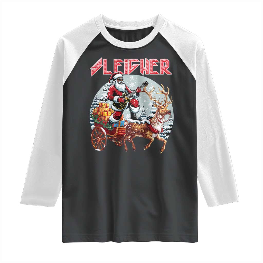 Funny Black Santa Heavy Metal Christmas Raglan Shirt Sleigher Xmas Rock & Roll - Wonder Print Shop