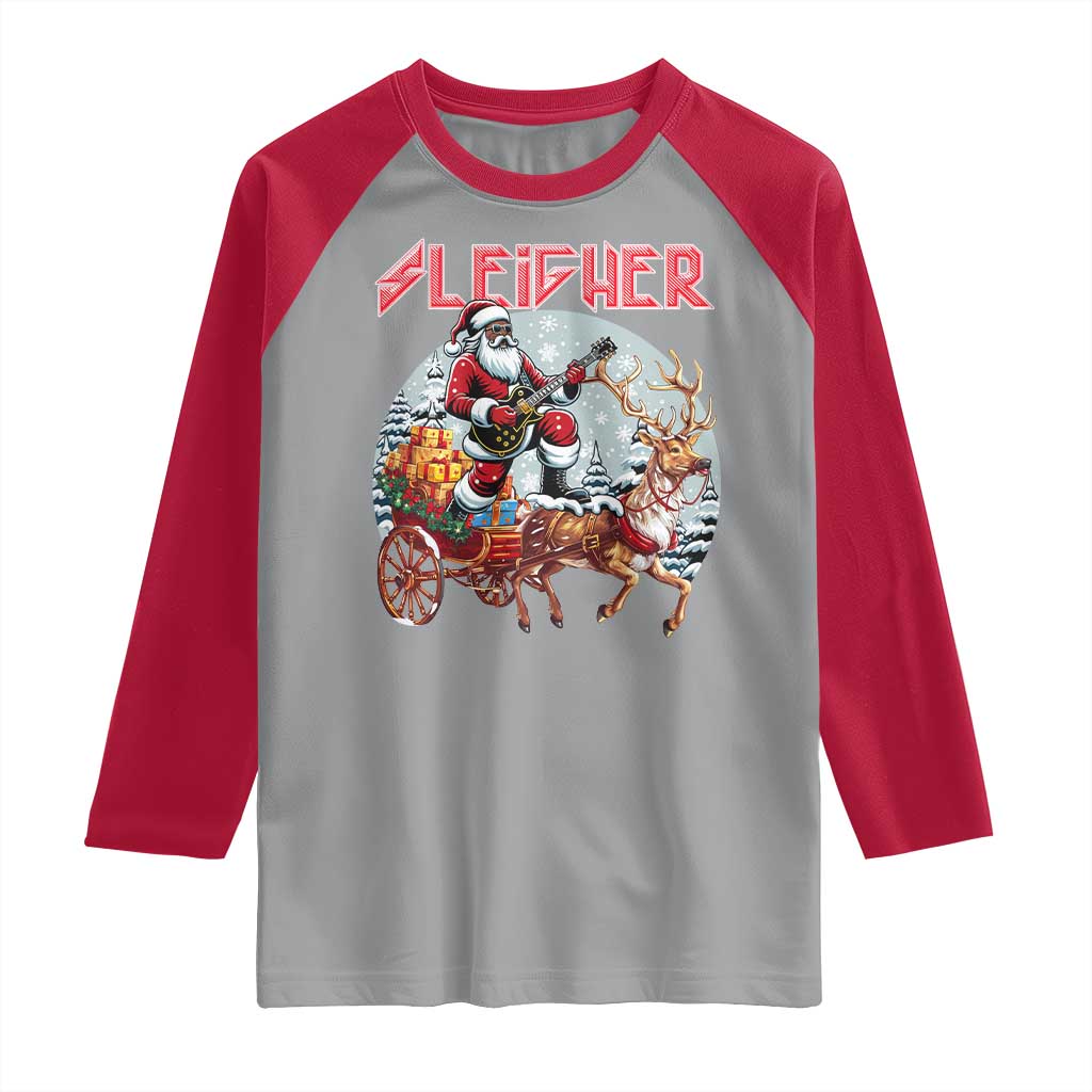 Funny Black Santa Heavy Metal Christmas Raglan Shirt Sleigher Xmas Rock & Roll - Wonder Print Shop