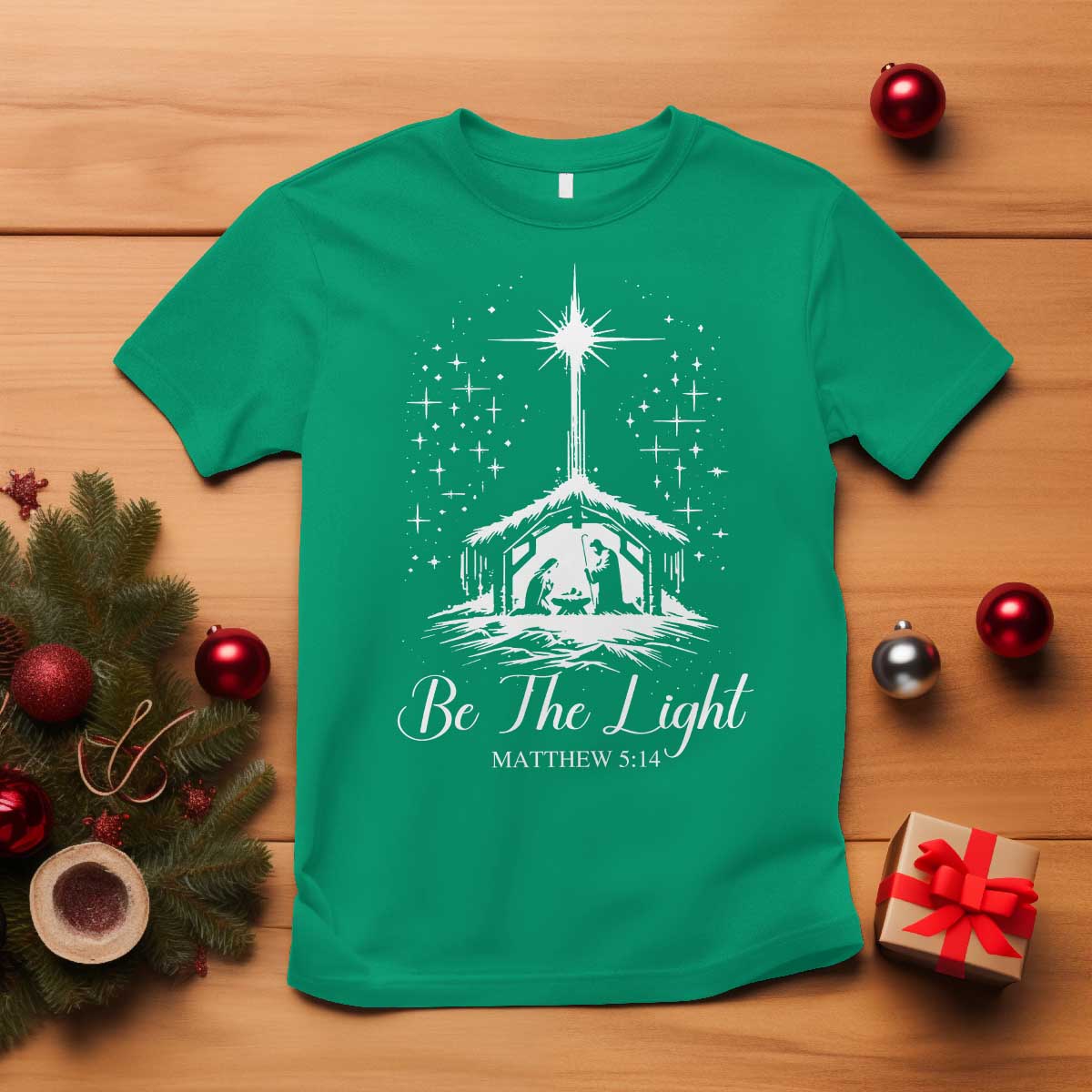 Be The Light Christian Christmas T Shirt Nativity Scene Bible Verse - Wonder Print Shop