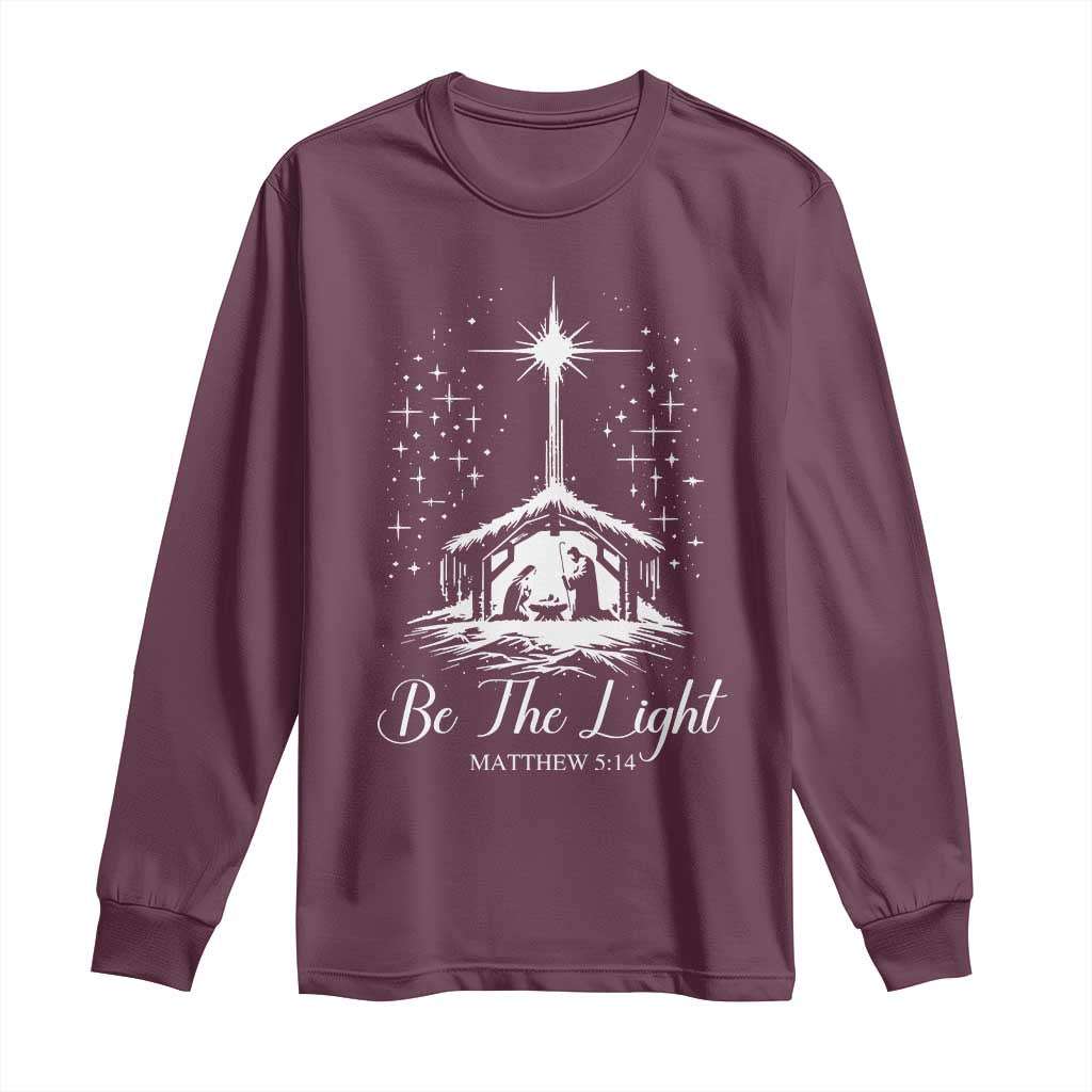 Be The Light Christian Christmas Long Sleeve Shirt Nativity Scene Bible Verse - Wonder Print Shop